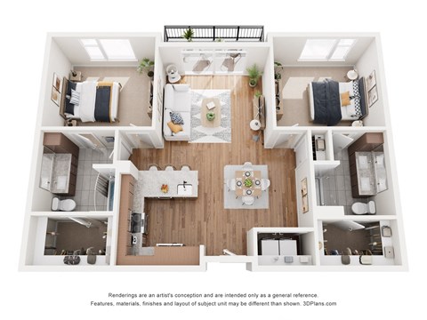 Floor plan for 2 beds, 2 baths, 1211 sqft